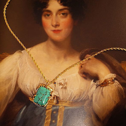 Vintage Copper Claw Square Turquoise Necklace