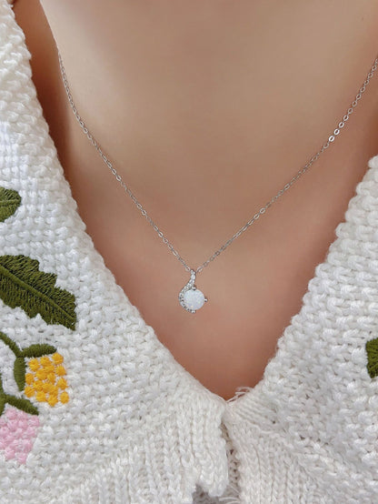 S925 Drip Round Opal Full Stones Necklace