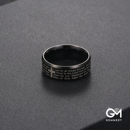 Simple Black Stainless Steel Cross Ring