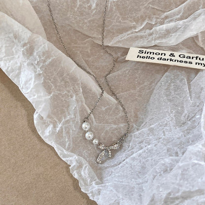 Super Fairy Bow Pearl Necklace Sweet Temperament