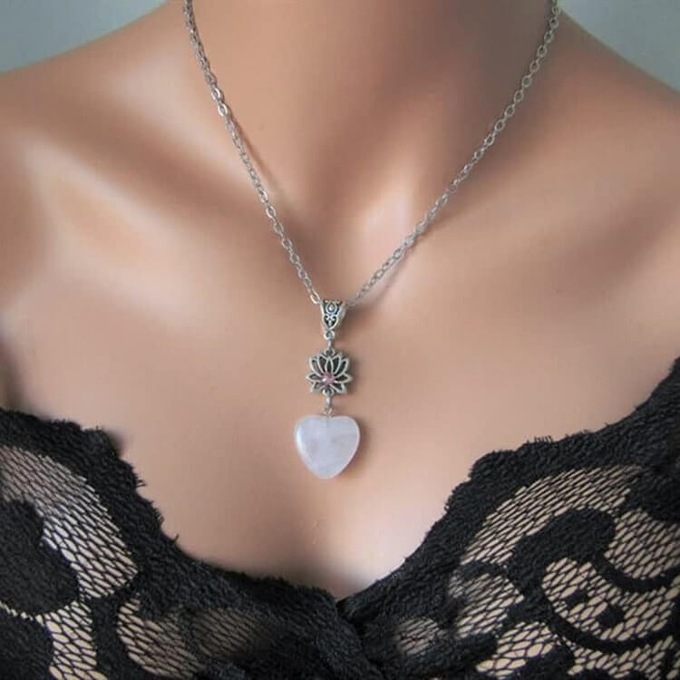 Love" Rose Quartz Heart Shape Lotus Necklace