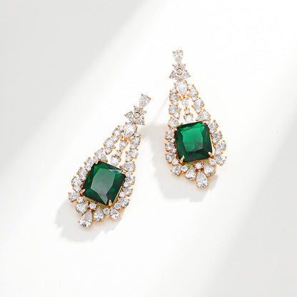 Imitation Emerald Micro-encrusted Zirconium Earrings