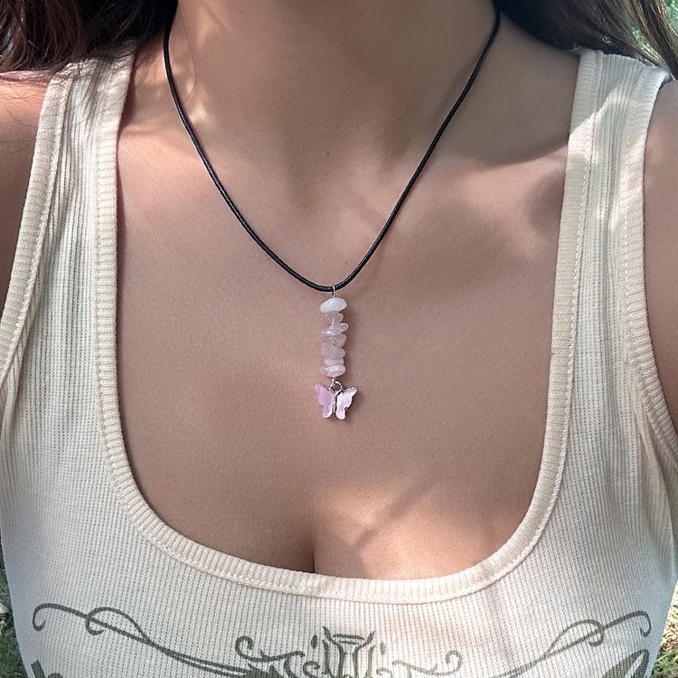 Butterfly Tassel Leather Wax Thread Necklace