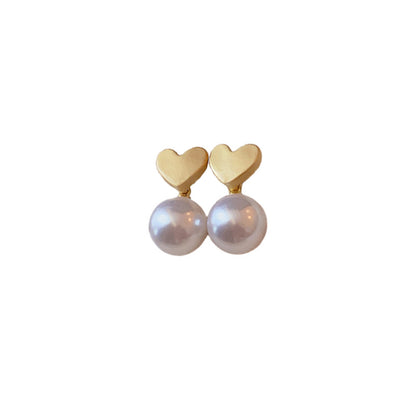 Silver Needle Heart Pearl Earrings
