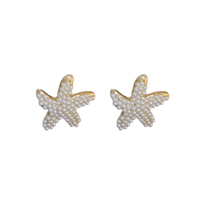 Silver Pin Personality Pearl Star Earrings