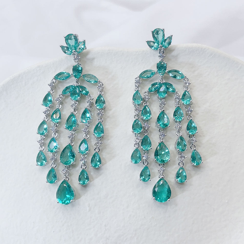 Tassel Drop Water Light Blue Zircon Earrings