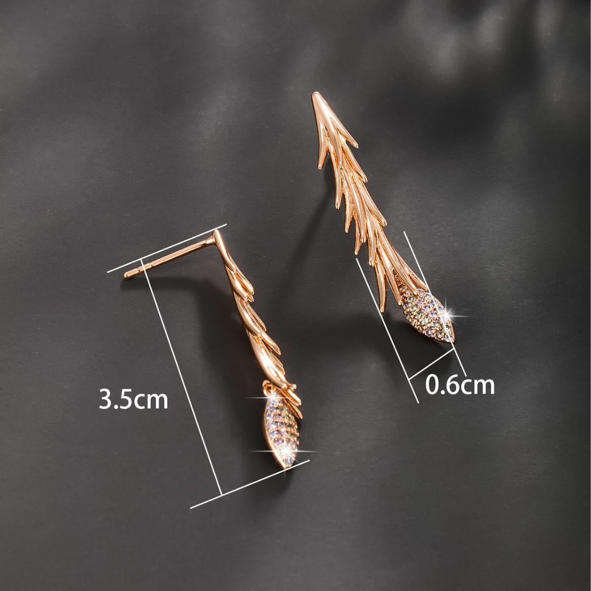 K-plated Gold Leaf Long Earrings with Zircons