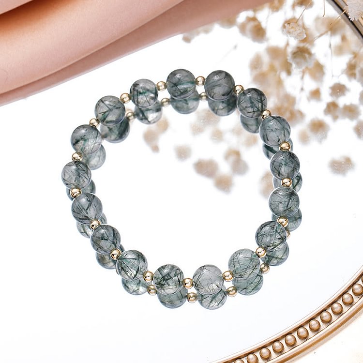 Green Strawberry Rutilated Quartz Tree of Life Bracelet Set