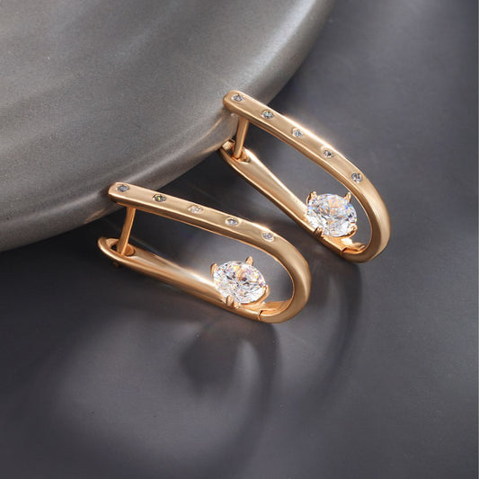 Simple Geometric U-shaped Temperament Inlaid Zircon Earrings