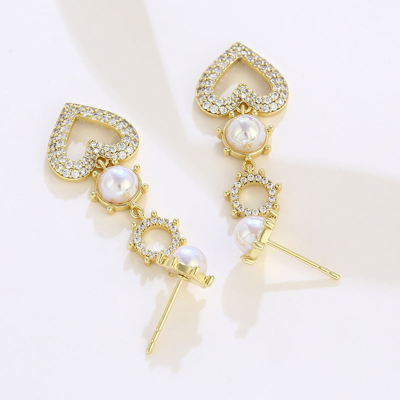 Micropaved Zirconia Heart-shaped Imitation Pearl Earrings
