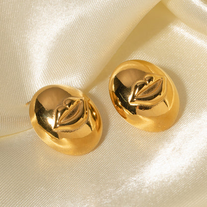 Titanium Steel Gold-plated Lip Oval Earrings