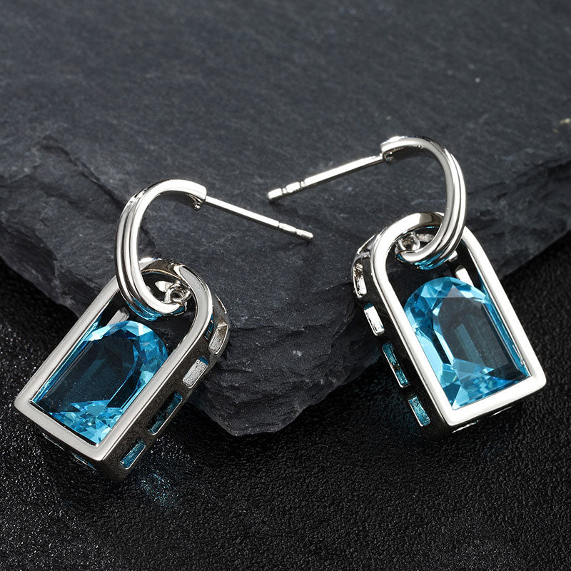 Square Artificial Gemstone Retro Luxury Fashion Earrings