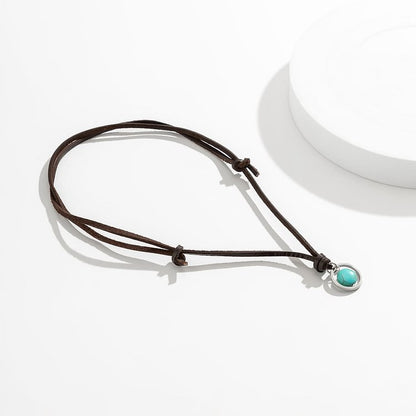 Men's Retro Turquoise Leather Necklace