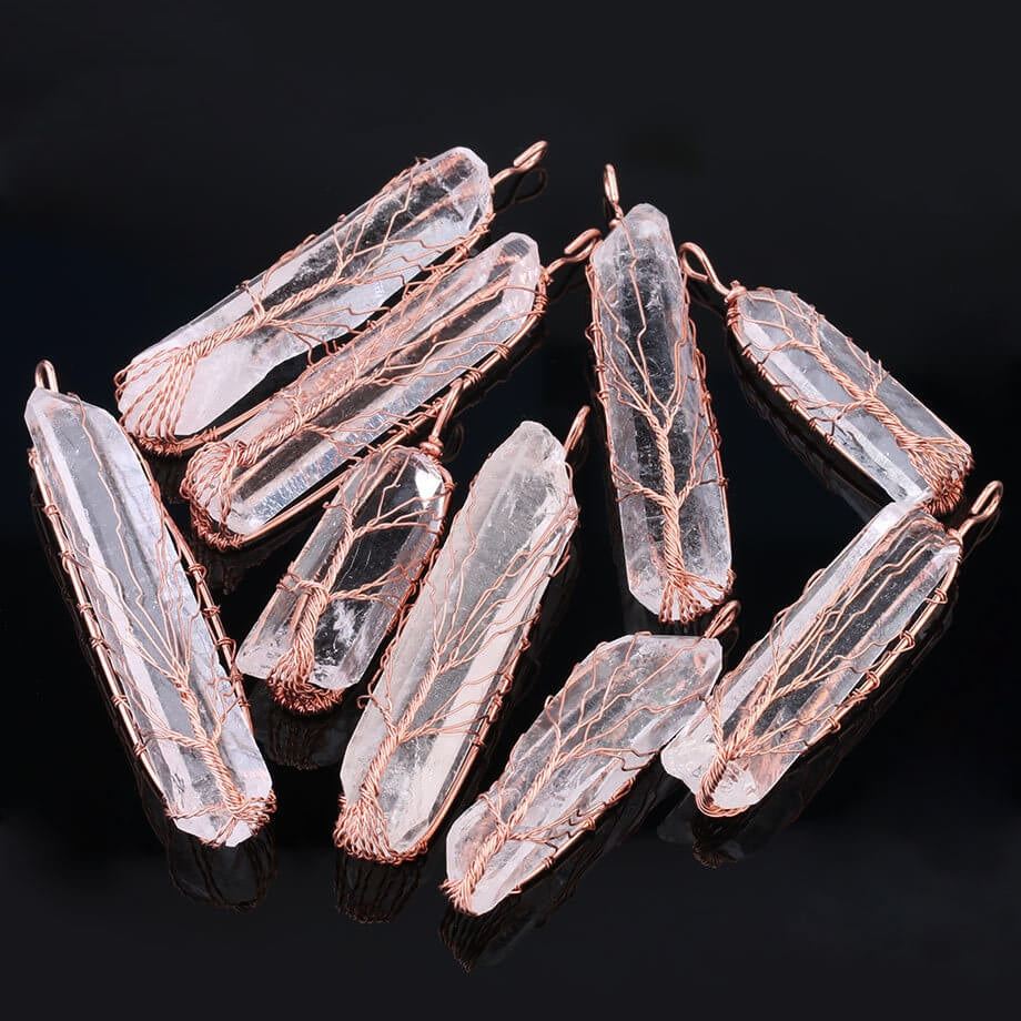 Rose Gold Hand Wound Crystal Pillar Necklace