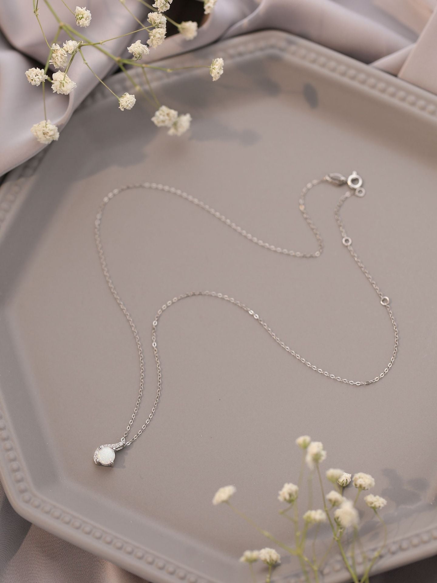 S925 Drip Round Opal Full Stones Necklace