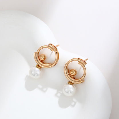 A Pair of Elegant Geometric Imitation Pearl Earrings
