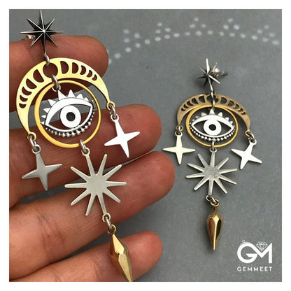 Unique Evil Eye Star Moon Witch Earrings