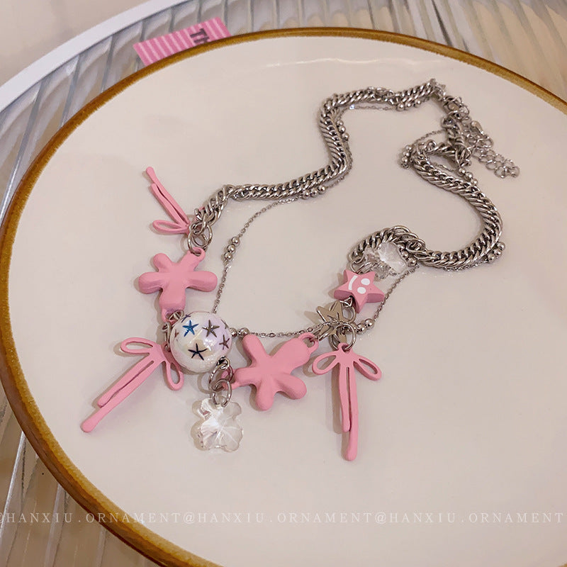 Five-pointed Bow Bear Double Necklace