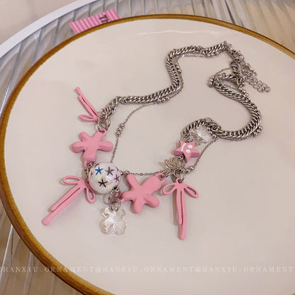 Five-pointed Bow Bear Double Necklace