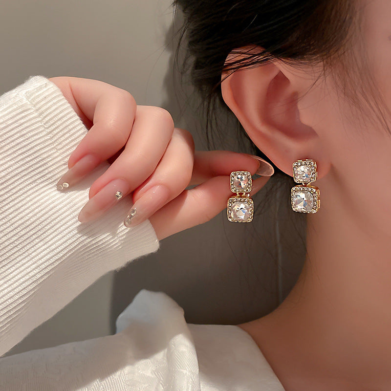 Stylish New Diamond Alloy Block Earrings