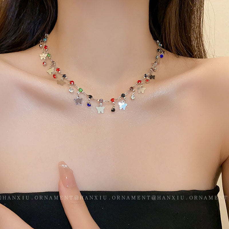 Colorful Zircon Butterfly Necklace