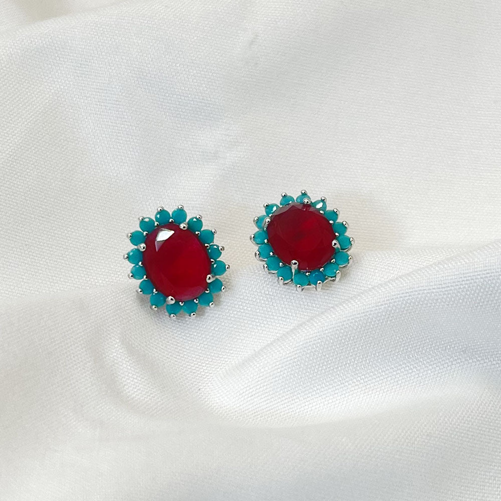 Turquoise Flower Shape Inlaid Light Blue Earrings