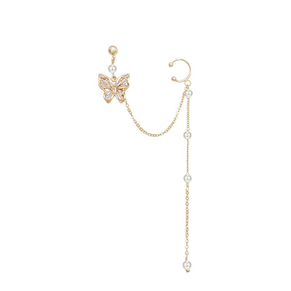 Butterfly Mori One-piece Bone Earrings with Pearl Chain Earrings