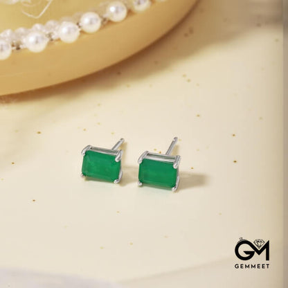 S925 Sterling Green Rectangle Green Zircon Earrings