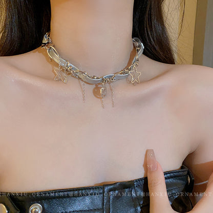 Leather Flower Smiley Five-pointed Star Necklace