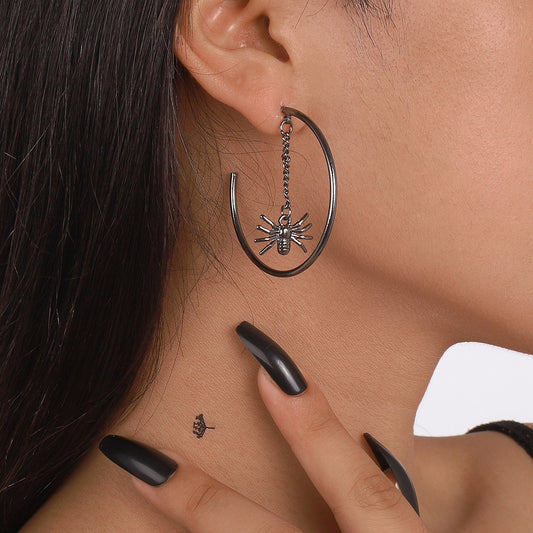 Halloween Black Spider & Net Hoop Earrings