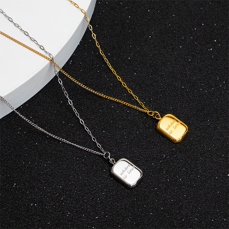 French Style Cubic Square Small Gold Brick Cold Wind Titanium Steel Necklace