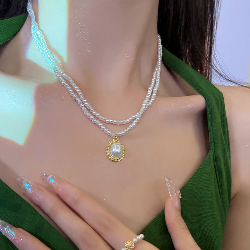 French Vintage Double Pearl Niche High Sense Necklace