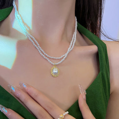 French Vintage Double Pearl Niche High Sense Necklace