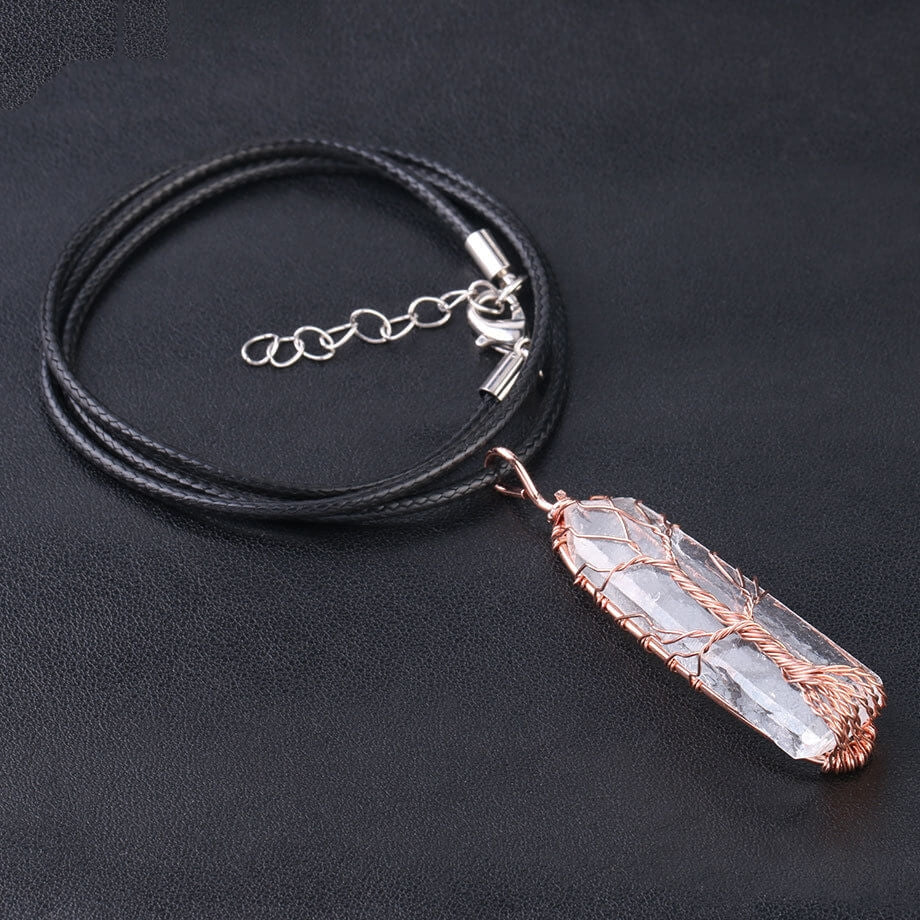 Rose Gold Hand Wound Crystal Pillar Necklace