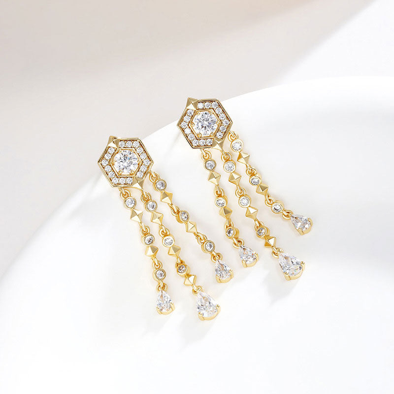 Micropaved Zirconia Gold Plated Long Tassel Earrings