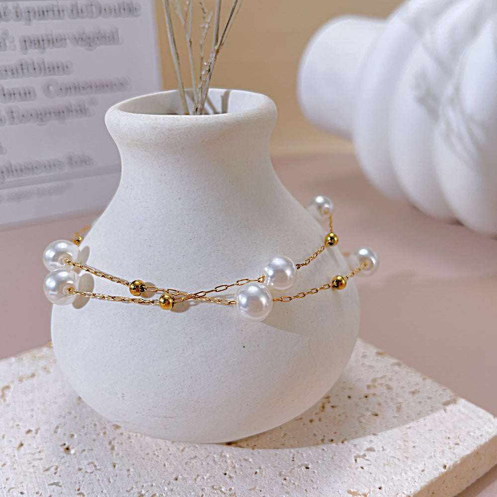 Temperament Pearl Titanium Steel Necklace