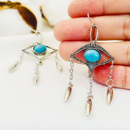 Geometric Cutout Eye Turquoise Bohemia Earrings