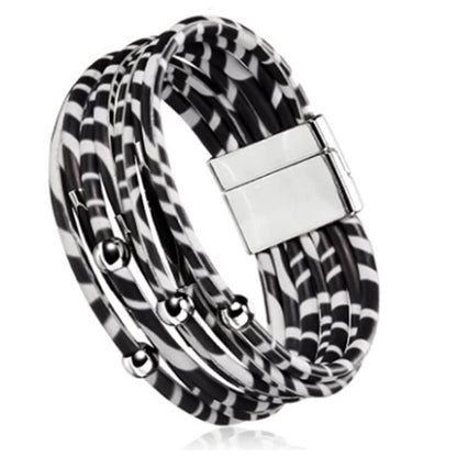 Alloy Leopard Print Magnet Buckle Leather Strap Bracelet