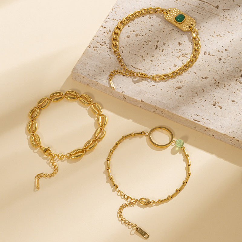 Green Aventurine Cuban Golden Plated Chain Bracelet