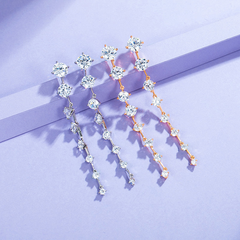 Long High-end Full Zircon Earrings for Women