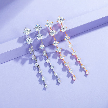 Long High-end Full Zircon Earrings for Women