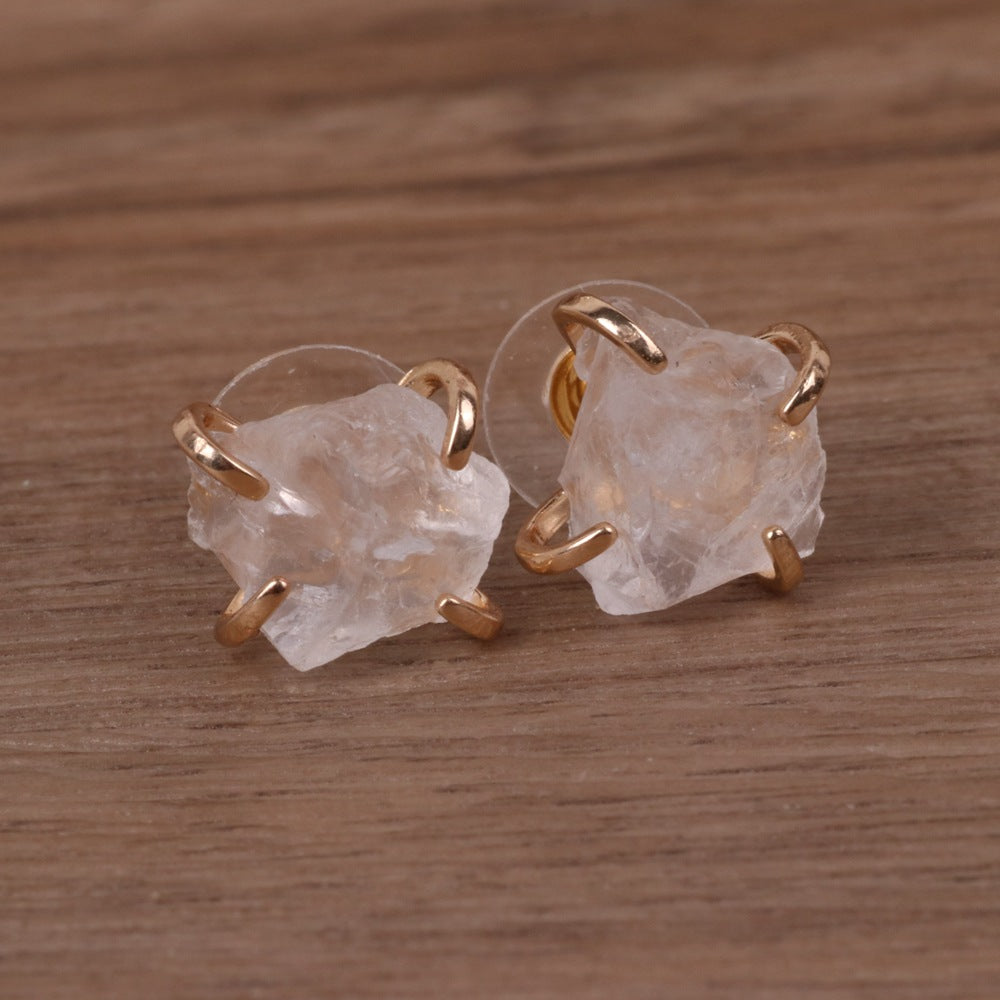 Vintage Pink Crystal Tianhe Stone Obsidian Earrings