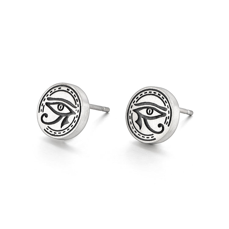 Round Eye Of Horus Sterling Silver Stud Earrings