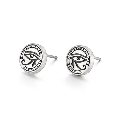 Round Eye Of Horus Sterling Silver Stud Earrings