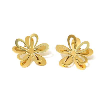 Gold Flower Hollow Titanium Steel Earrings