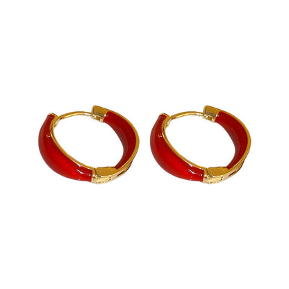 Red Drop Glaze Hoop Earrings