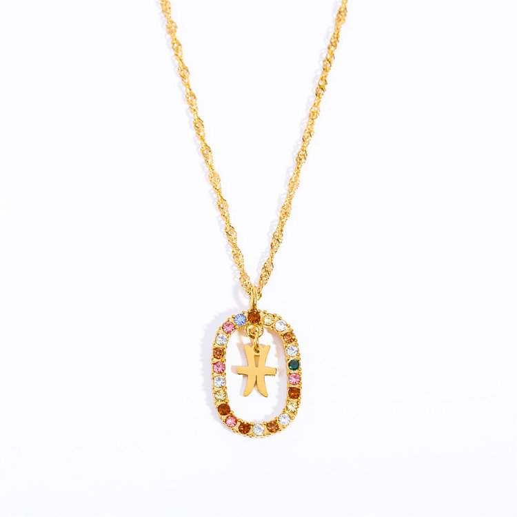 Zircon Openwork Oval Constellation Zodiac Necklace