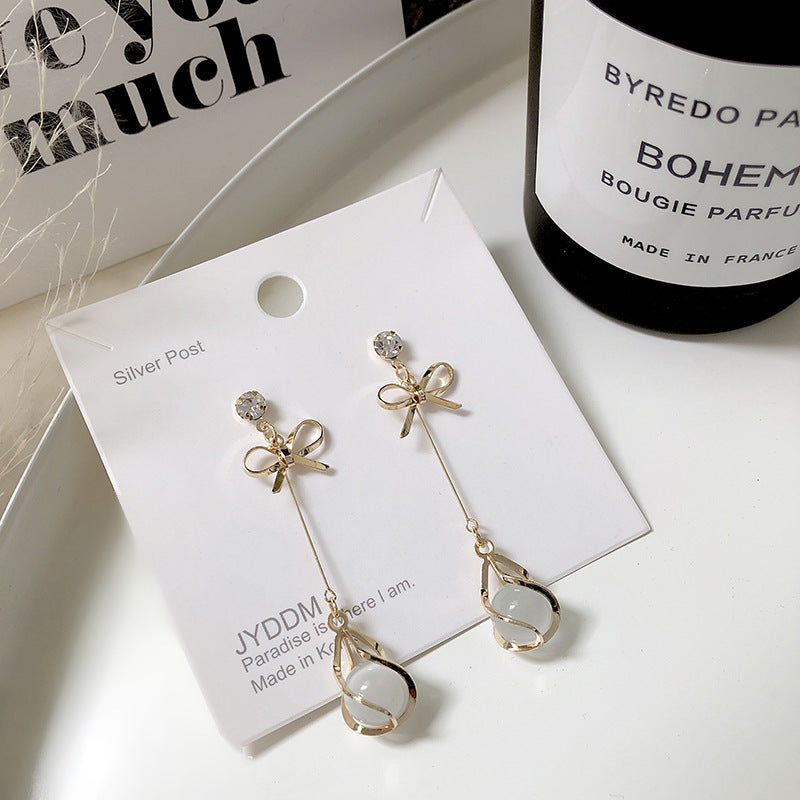 Bow Fringe Catopal Long Earrings