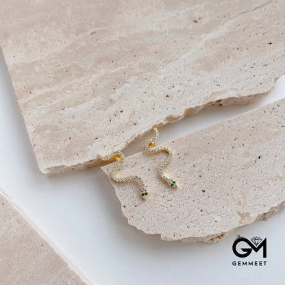 S925 Sterling Silver White Green Zircon Snake Earrings