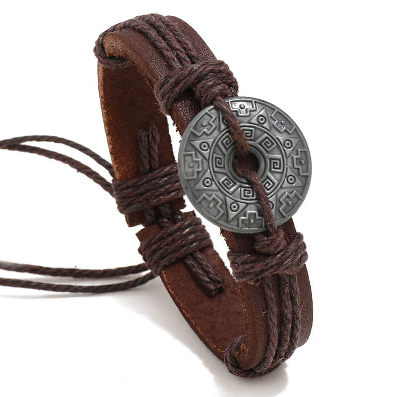 Alien Rune Hand-woven Alloy Vintage Leather Bracelet